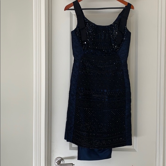 Oscar de La Renta Navy blue sequin evening dress - Picture 2 of 7